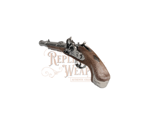 Pirate Buccaneer Flintlock Pistol - 1-Shot - Diecast Metal and Plastic -  Brown/Nickel with Box