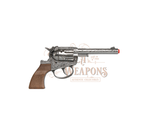 Diecast Metal Cowboy Revolver - 100-Shots - Brown/Nickel with Box