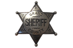 High-quality Grand County Sheriff badge replica featuring a polished silver finish, crafted from metal with a traditional law enforcement design.