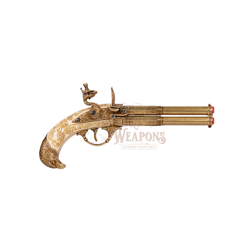 Revolving 2 barrel flintlock pistol, France 18th. C.