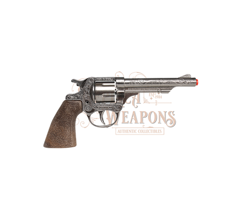 Diecast Metal Cowboy Revolver - 8-Shots - Brown/Nickel with Box