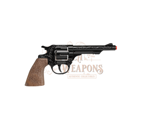 Diecast Metal Cowboy Revolver - 8-Shots - Brown/Black with Box