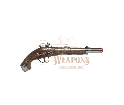 Pirate Buccaneer Flintlock Pistol - 1-Shot - Diecast Metal and Plastic -  Brown/Nickel with Box