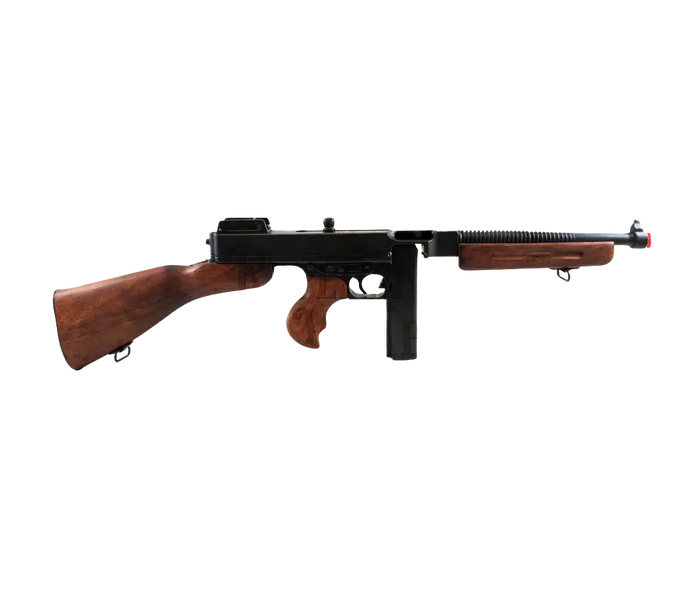 Thompson M1928A1 replica by DENIX, made of metal and wood with a simulated (non-working) action and a removable magazine.