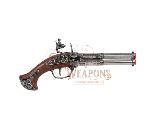 Revolving 2 Barrel Flintlock Pistol, France 18th C.