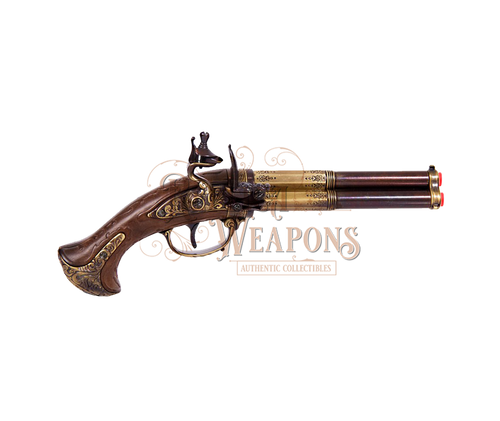 Revolving 3 Barrel Flintlock Pistol, France 18th C.