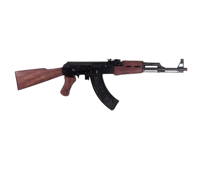 AK47 assault rifle made of metal and wood.