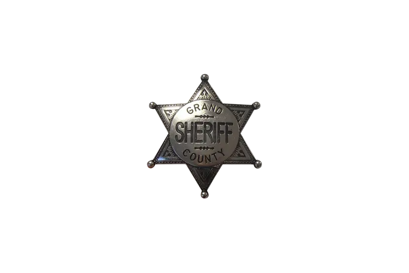 Grand Country Sheriff Badge, DENIX replica accessory in metal finish. 